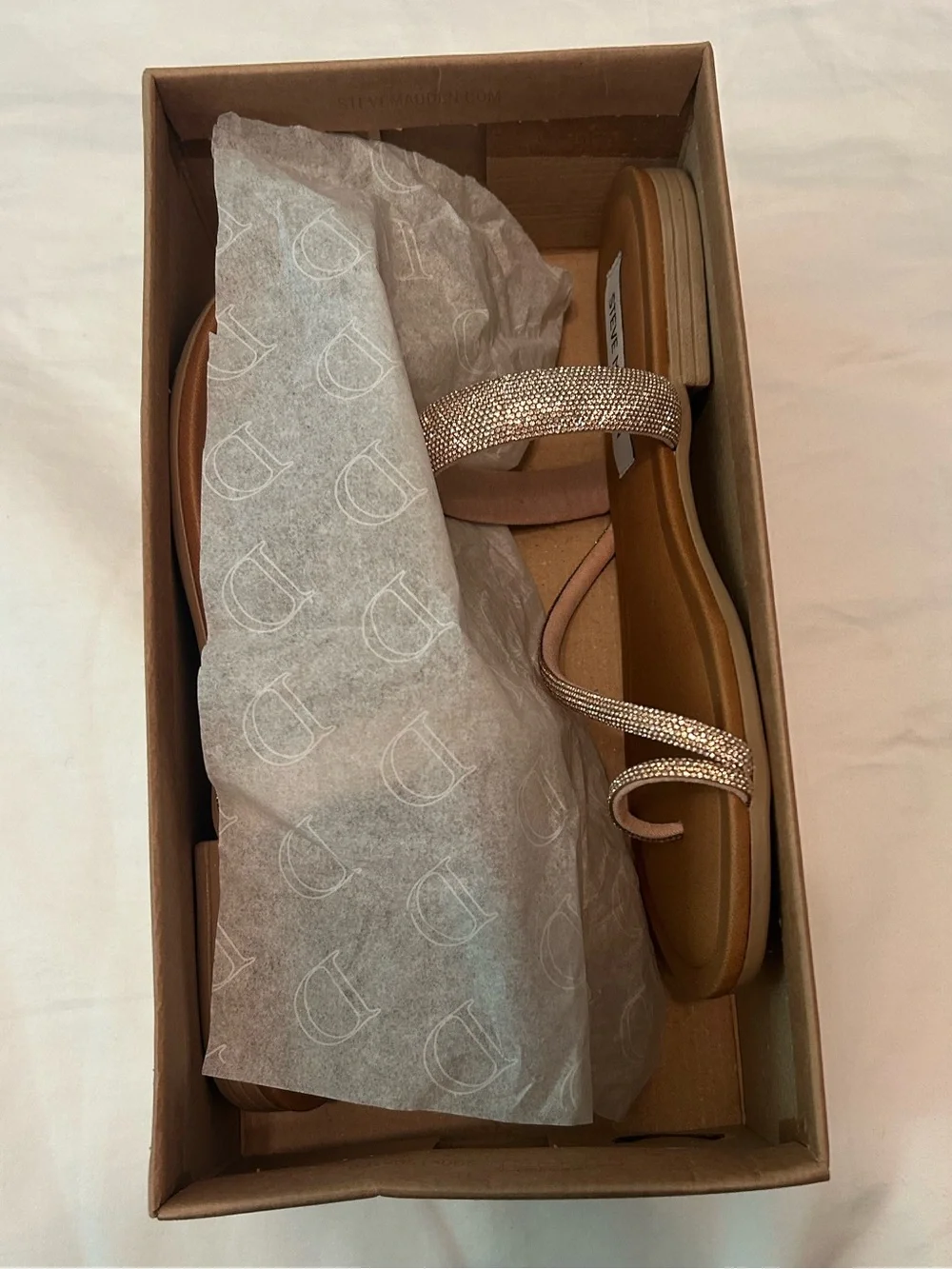 Steve Madden Rose Gold Crystal-Strap Toe-Loop Sandal